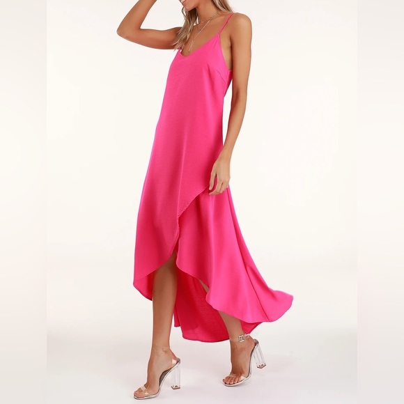 Lulus Sweet Surprise Bright Pink High-Low Maxi Dress - Picture 3 of 6